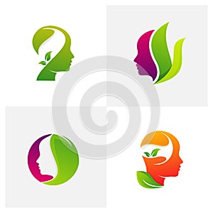 Set of People leaf logo design vector template. Farm logo concept