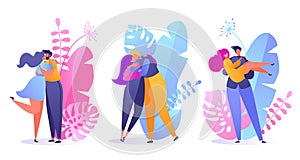 Set of people in love. Valentine dating set. Romantic vector illustration on love story theme.