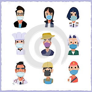 Set of people with mask - vector