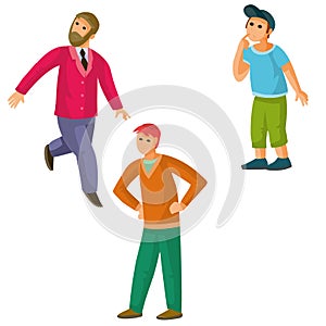 Set of people men and child, onlookers, isolated object on white background, cartoon illustration, vector