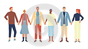 Set Of People Men And Women In Casual Clothes. Group Of Business People Standing In A Row Together. Happy Characters