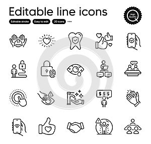 Set of People outline icons. Contains icons as Click hand, Like hand and Employees talk elements. For website. Vector