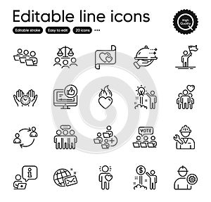 Set of People outline icons. Contains icons as Income money, Creative idea and Employees group elements. Vector