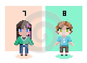 Vector Set of people in pixel art style