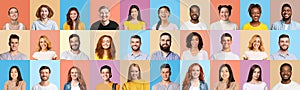 Set Of People Portraits With Smiling Faces Over Colored Backgrounds