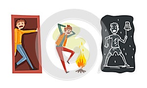 Set of People Suffering from Mental Disorder, Pyrophobia, Claustrophobia, Nobodyphobia Cartoon Vector Illustration