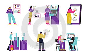 Set of people using biometrics technologies flat style, vector illustration