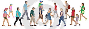 Set of people walking towards each other, vector illustration