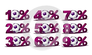 Set of percent discount icons with soccer ball