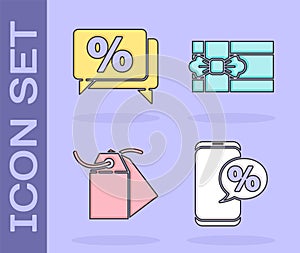 Set Percent discount and phone, Discount percent tag, Blank label template price tag and Gift box icon. Vector
