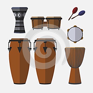 Set of percussion instruments. Flat icon