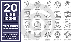 Set of Performance Management Related Vector Line Icons. Contains such Icons as Inspector, Personal Quality, Employee
