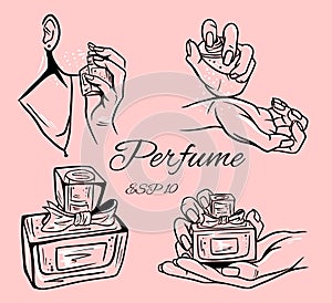 Set of perfume bottles vector illustration.