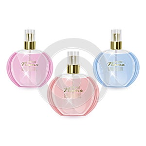 Set of Perfume Glass Bottles isolated on white background. Vector EPS 10 illustration