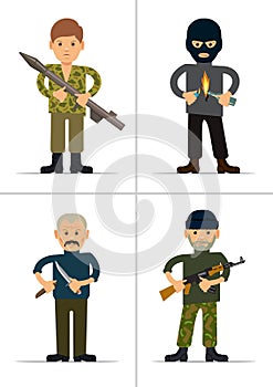 Set of personages. Terrorists and offenders