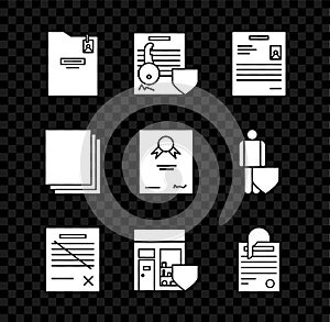 Set Personal folder, Document with key with shield, document, Delete file, Shopping building, File and paper clip, Clean