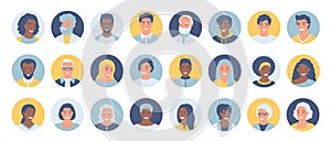 Set of persons, avatars, people heads of different ethnicity and age in flat style. Multi nationality social networks