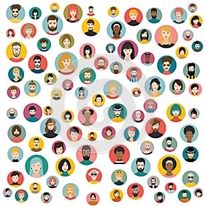 Set of persons, avatars, people heads  different nationality in flat style. Vector photo