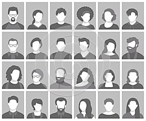 Set of persons, avatars, people heads silhouettes. People faces social network icons collection.