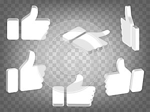 Set of perspective projections 3d model of realistic Like Button Shaped on transparent background. photo
