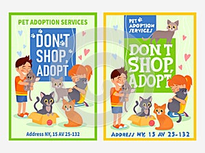 Set of pet adoption services poster with cats