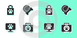Set Pet first aid kit, Shopping bag pet, Location veterinary and toys bone rubber and ball icon. Vector