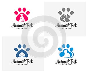 Set of Pet Logo dog cat design vector template. Animals Veterinary clinic Logotype concept outline icon