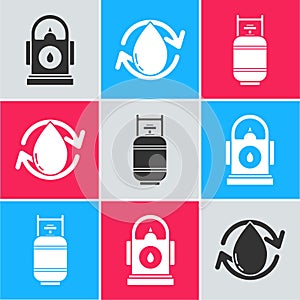 Set Petrol or Gas station, Oil drop and Propane gas tank icon. Vector.
