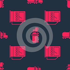Set Petrol or gas station and Tanker truck on seamless pattern. Vector