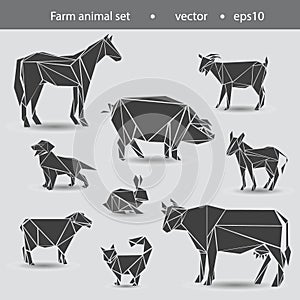 Set of pets from the farm. Horse, cow, donkey, goat, sheep, dog, cat, rabbit