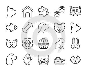Set of Pets Line Icons. Vector Illustration. Editable Stroke, 64x64 Pixel Perfect.