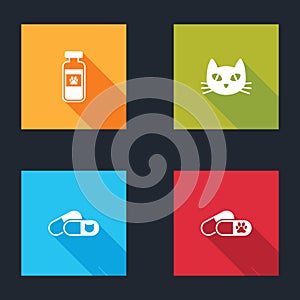 Set Pets vial medical, Cat, and pills and Dog icon. Vector