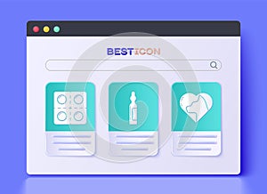 Set Pets vial medical, Dog and pills and Heart with cat icon. Vector