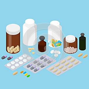 A set of pharmaceuticals. Flat isometric.