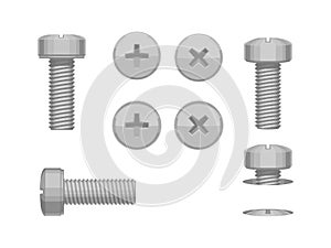 Set of phillips machine screw on white background