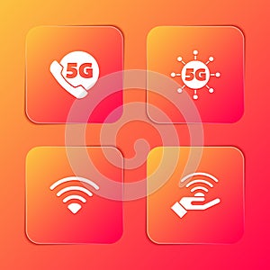 Set Phone with 5G network, , Wi-Fi wireless and icon. Vector