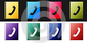 Set Phone book icon isolated on black and white background. Address book. Telephone directory. Vector