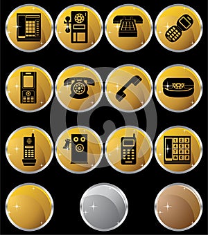 Set of Phone Buttons - gold round