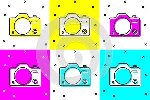 Set Photo camera icon isolated on color background. Foto camera. Digital photography. Vector