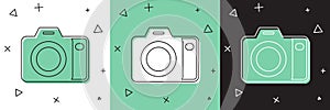 Set Photo camera icon isolated on white and green, black background. Foto camera. Digital photography. Vector