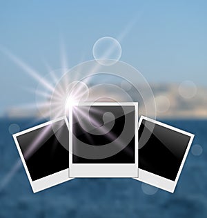 Set photo frame on blurred seascape background