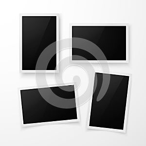 Set of photo frame with shadow. Realistic photo border template. Vector illustration isolated on white background