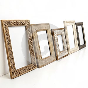 Photo frames with blanks isolated on yellow background photo
