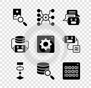 Set Photo retouching, Neural network, Chat bot, Algorithm, Server, Binary code, Artificial intelligence robot and