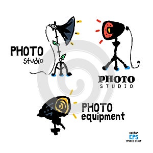 Set of photo studio equipment illustration