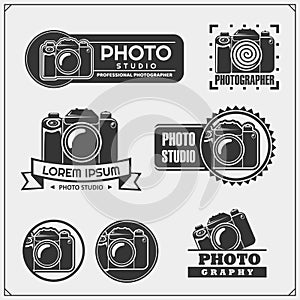 Set of photo studio and photo scool emblems, labels and design elements. photo
