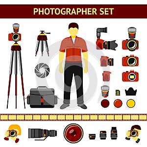 Set of Photographer icons - cameras, tripod