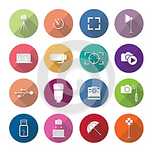 Set of photography icons in flat design set 3