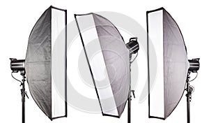 Set of photography studio flash with softbox isolated on white background