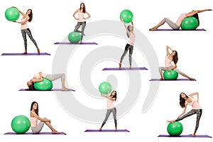 Set of photos with model and swiss ball